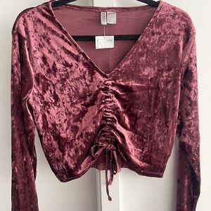 H&M Velvet Ruched Crop Top - Burgundy